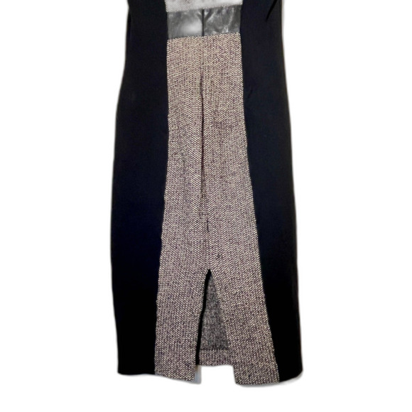 Yansi Fugel Black Shift Dress Fitted Tweed Look Block 6 Black Tan - Picture 7 of 11